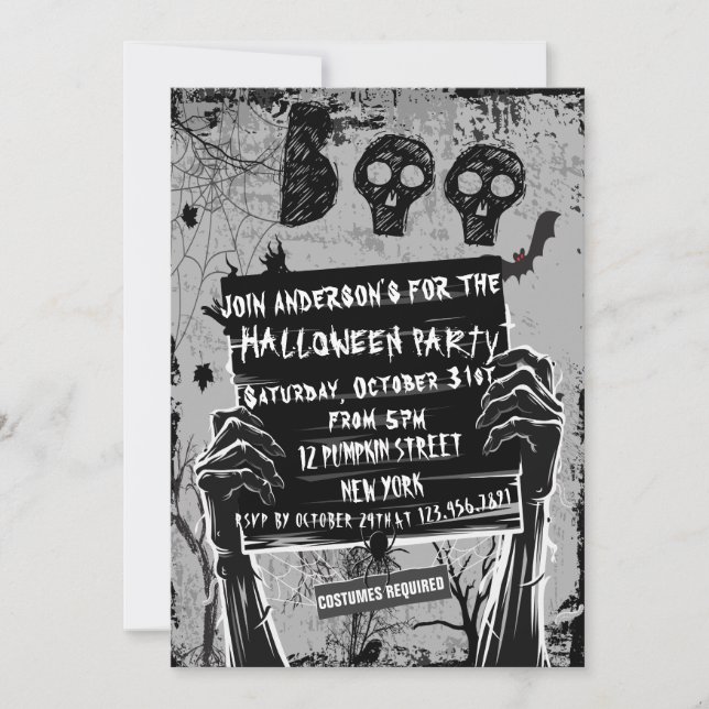 Classic Black And White Halloween Party Invitation (Front)
