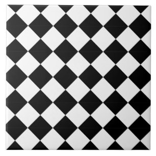 Classic Black and White Harlequin Diagonal Chequer Ceramic Tile