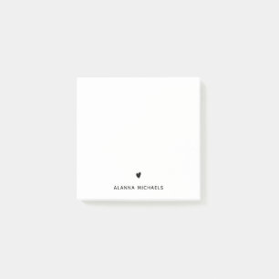 Classic Black and White Heart and Name Post-it Notes