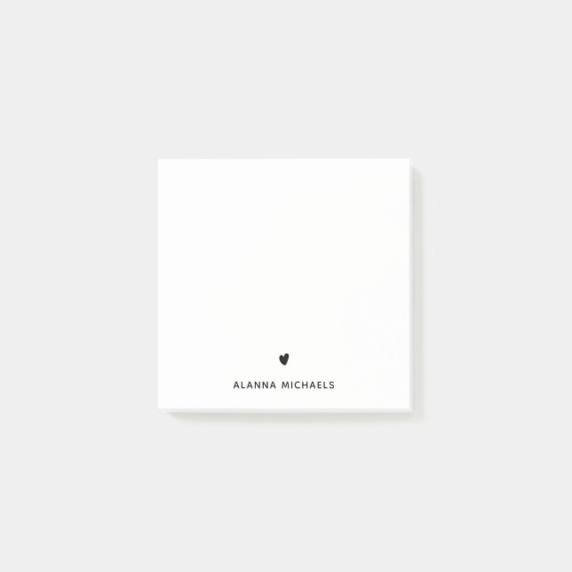Classic Black and White Heart and Name Post-it Notes (Front)