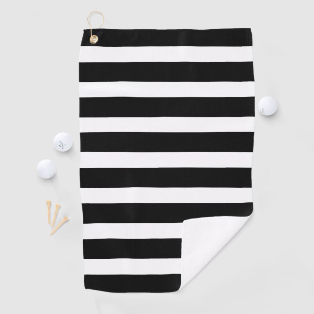 Classic Black and White Horizontal Striped Golf Towel (InSitu)