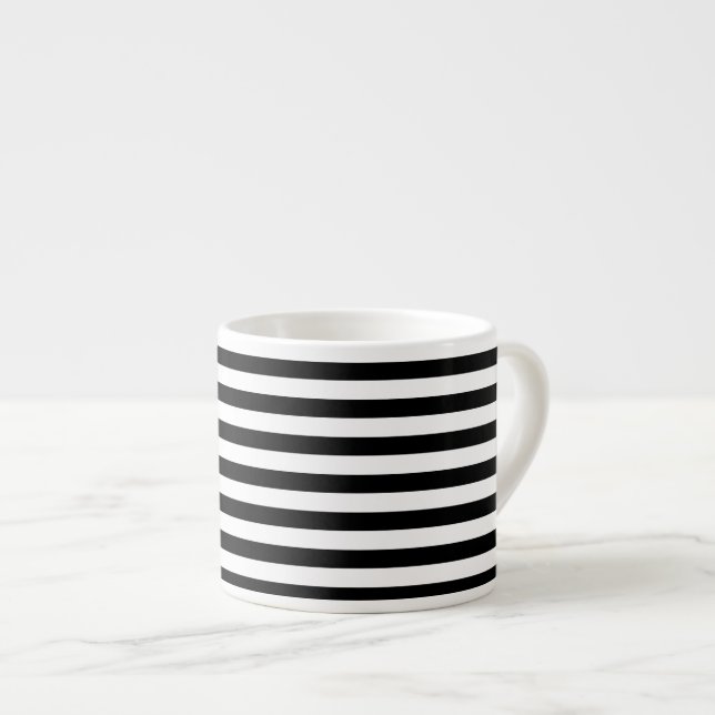 Classic Black and White Horizontal Striped pattern Espresso Cup (Front Right)