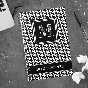 Classic Black and White Houndstooth Monogram Planner