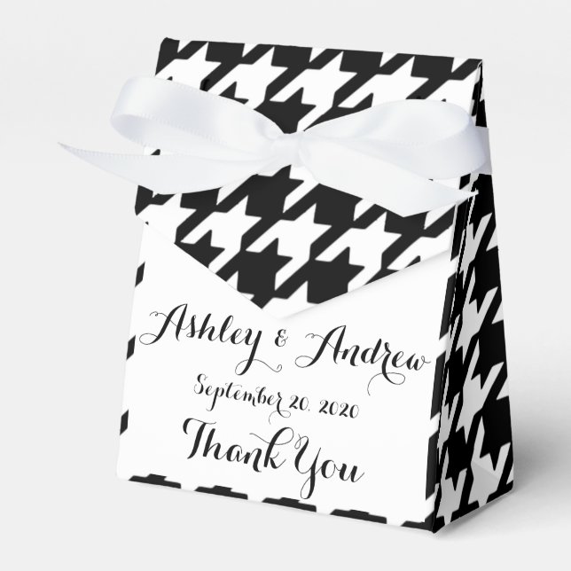 Classic Black and White Houndstooth Pattern Favour Box (Front Side)