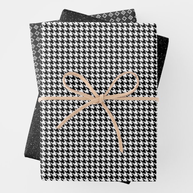 Classic Black and White Houndstooth Pattern  Wrapping Paper Sheet (In situ)