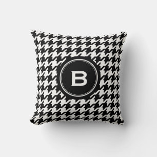 Classic black and white houndstooth with monogram cushion
