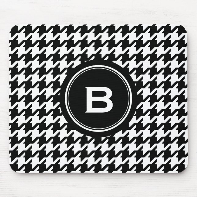 Classic black and white houndstooth with monogram mouse pad (Front)