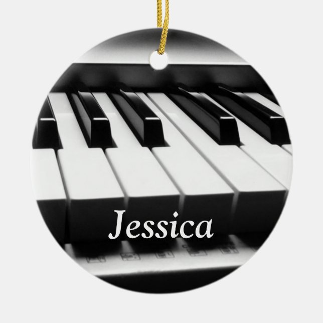 Classic Black and White Keyboard Ceramic Ornament (Front)