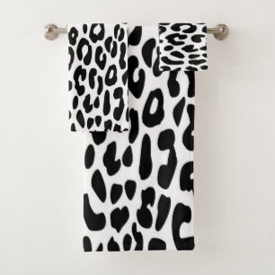 Classic Black and White Leopard Print Bath Towel Set