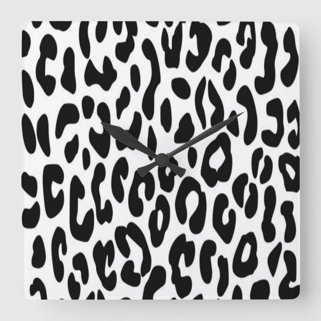Classic Black and White Leopard Square Wall Clock (Front)
