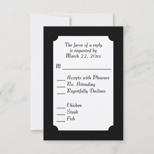 Classic Black and White Menu Choice RSVP (Front)