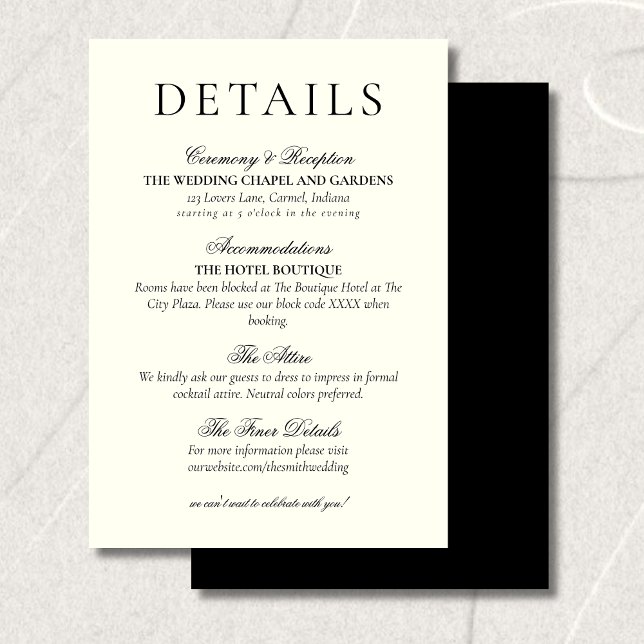 Classic Black and White Minimalist Wedding Details Enclosure Card (Classic Black and White Minimalist Wedding Details Enclosure Card)