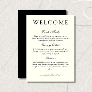 Classic Black and White Minimalist Wedding Welcome Program