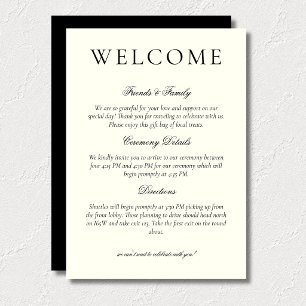 Classic Black and White Minimalist Wedding Welcome Program