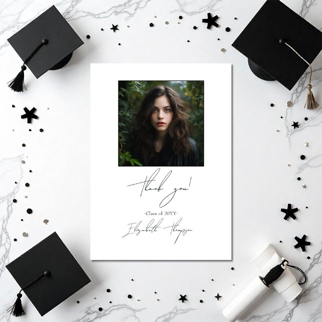 Classic Black and White Modern Graduation Photo Thank You Card (Classic Black and White Modern Graduation Photo Thank You Card)