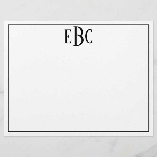 Classic Black and White Modern Monogram W/Attrib Custom Letterhead (Front)