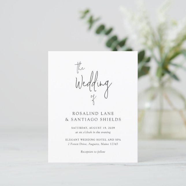 Classic Black and White Modern Wedding Invitation (Standing Front)