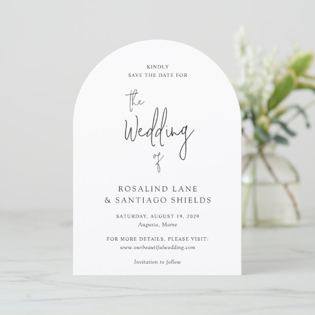 Classic Black and White Modern Wedding Save The Date (Standing Front)