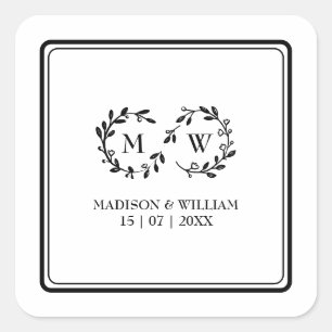 Classic Black and White Modern Wedding Square Sticker