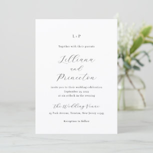 Classic Black and White Monogram Elegant Wedding Invitation