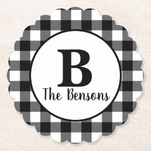 Classic Black and White Monogram Paper Coaster