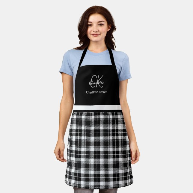 Classic Black and White Monogram Plaid  Apron (Worn)