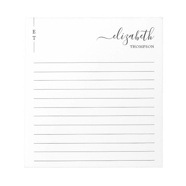 Classic Black and White Monogram Simple Notepad (Front)