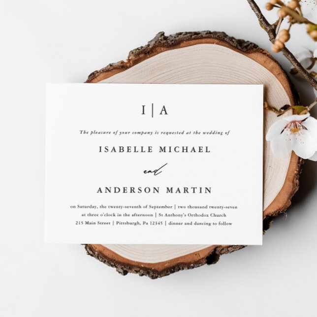 Classic Black and White Monogram Wedding Invitation (Creator Uploaded)