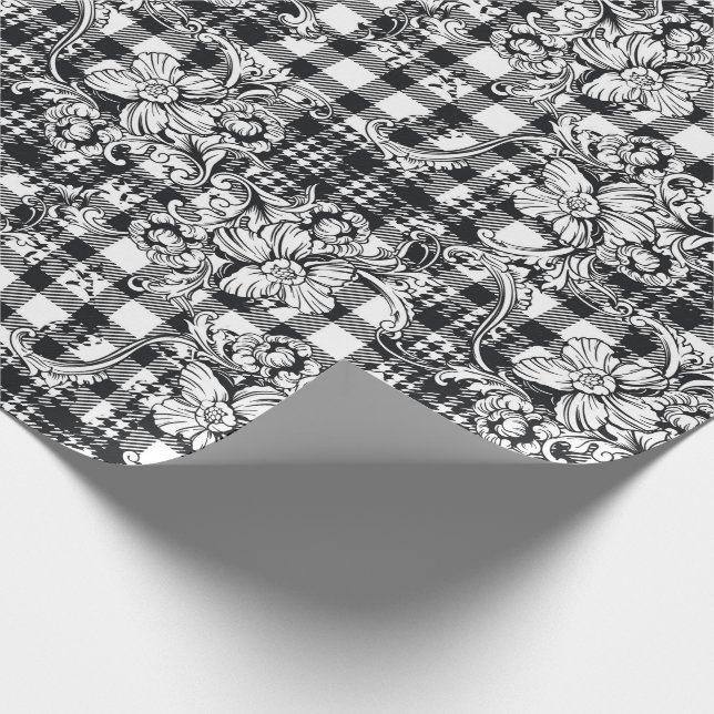 Classic Black and White Ornaments Houndstooth  Wrapping Paper (Corner)