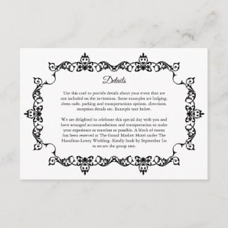 Classic  Black and White Ornately Framed Wedding Enclosure Card
