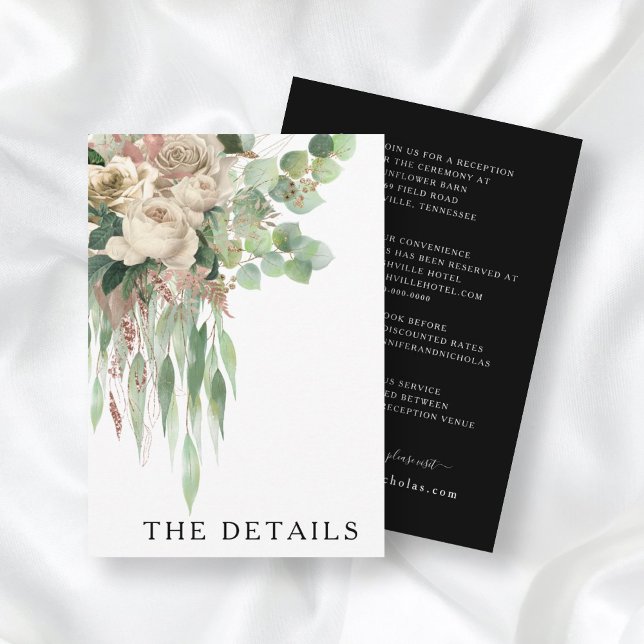 Classic Black And White Peonies Wedding Details Enclosure Card (Creator Uploaded)