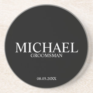 Classic Black and White Personalised Groomsmen Coaster