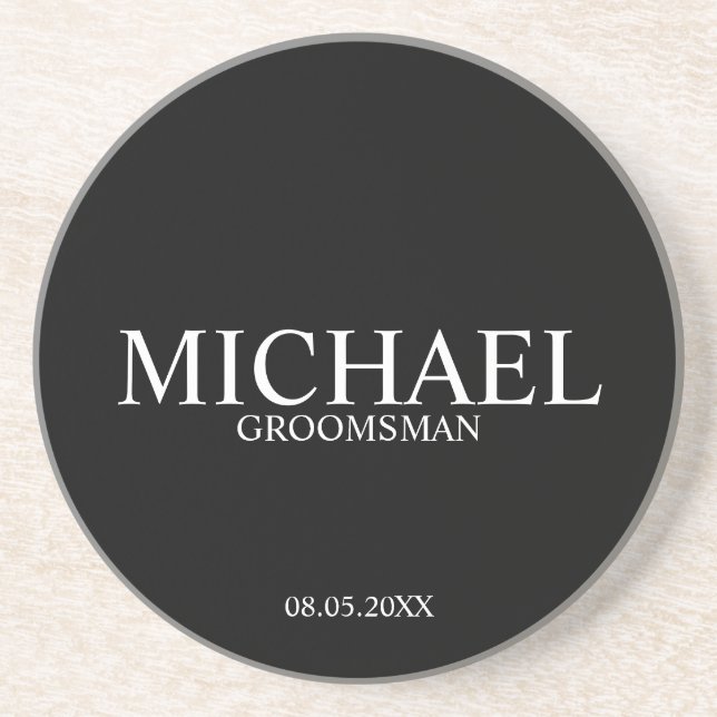 Classic Black and White Personalised Groomsmen Coaster (Front)