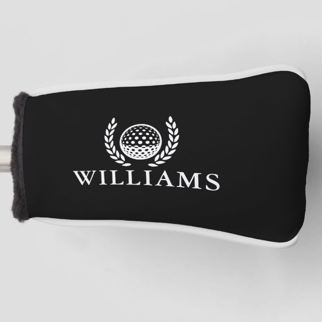 Classic Black And White Personalised Name Monogram Golf Head Cover (Front)