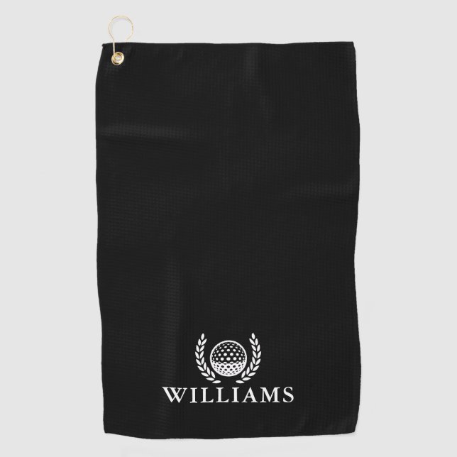 Classic Black And White Personalised Name Monogram Golf Towel (Front)