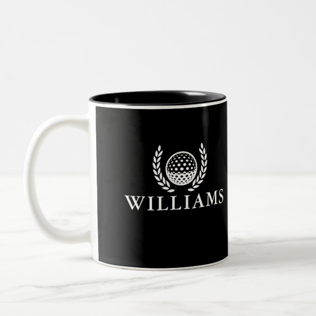 Classic Black And White Personalised Name Monogram Two-Tone Coffee Mug (Left)