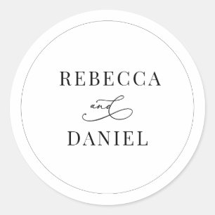 Classic Black and White Personalised Names Wedding Round Sticker