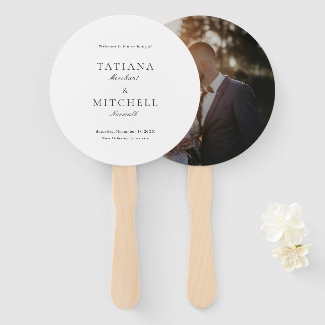 Classic Black and White Photo Elegant Wedding Hand Fan (Front and Back)