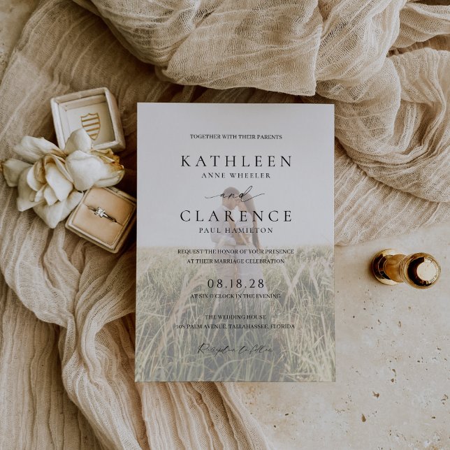 Classic Black and White Photo Elegant Wedding Invitation (Creator Uploaded)