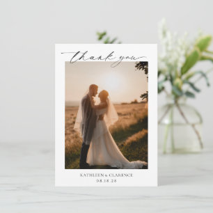 Classic Black and White Photo Elegant Wedding Thank You Card