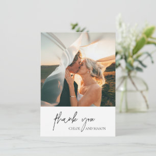 Classic Black and White Photo Elegant Wedding Thank You Card