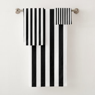Classic Black and White Pin Striped Bath Towel Set