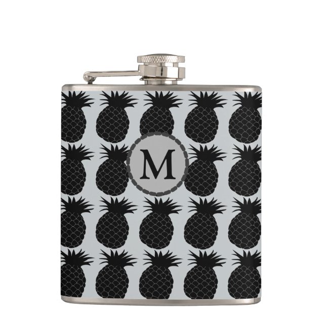 Classic Black and White Pineapple Pattern Hip Flask (Front)