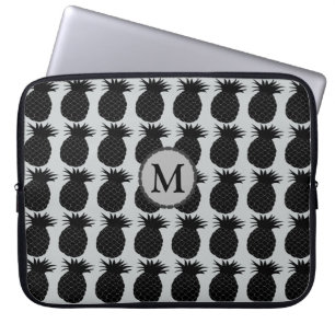 Classic Black and White Pineapple Pattern Monogram Laptop Sleeve