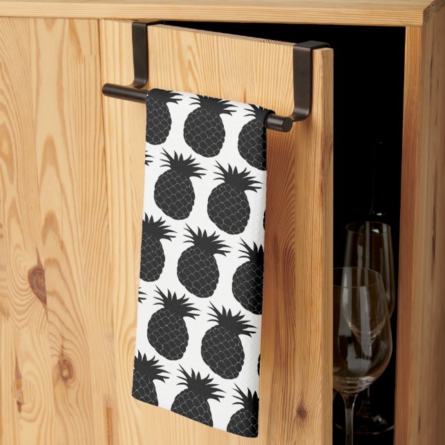Classic Black and White Pineapple Pattern Tea Towel (Thirds Fold)