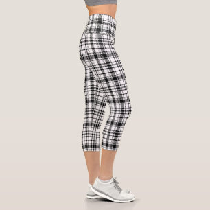  Classic Black and White Plaid  Capri Leggings