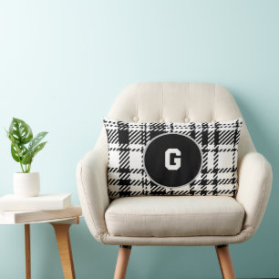 Classic Black and White Plaid Lumbar Cushion