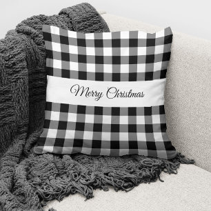 Classic Black And White Plaid Merry Christmas Cushion