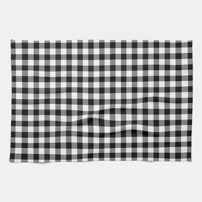 Classic Black And White Plaid Pattern Tea Towel (Horizontal)