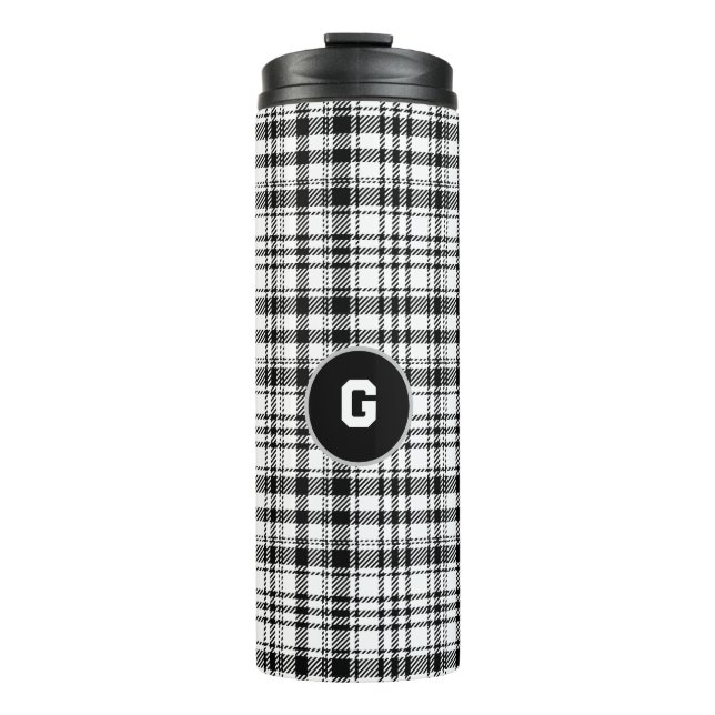 Classic Black and White Plaid Thermal Tumbler (Front)